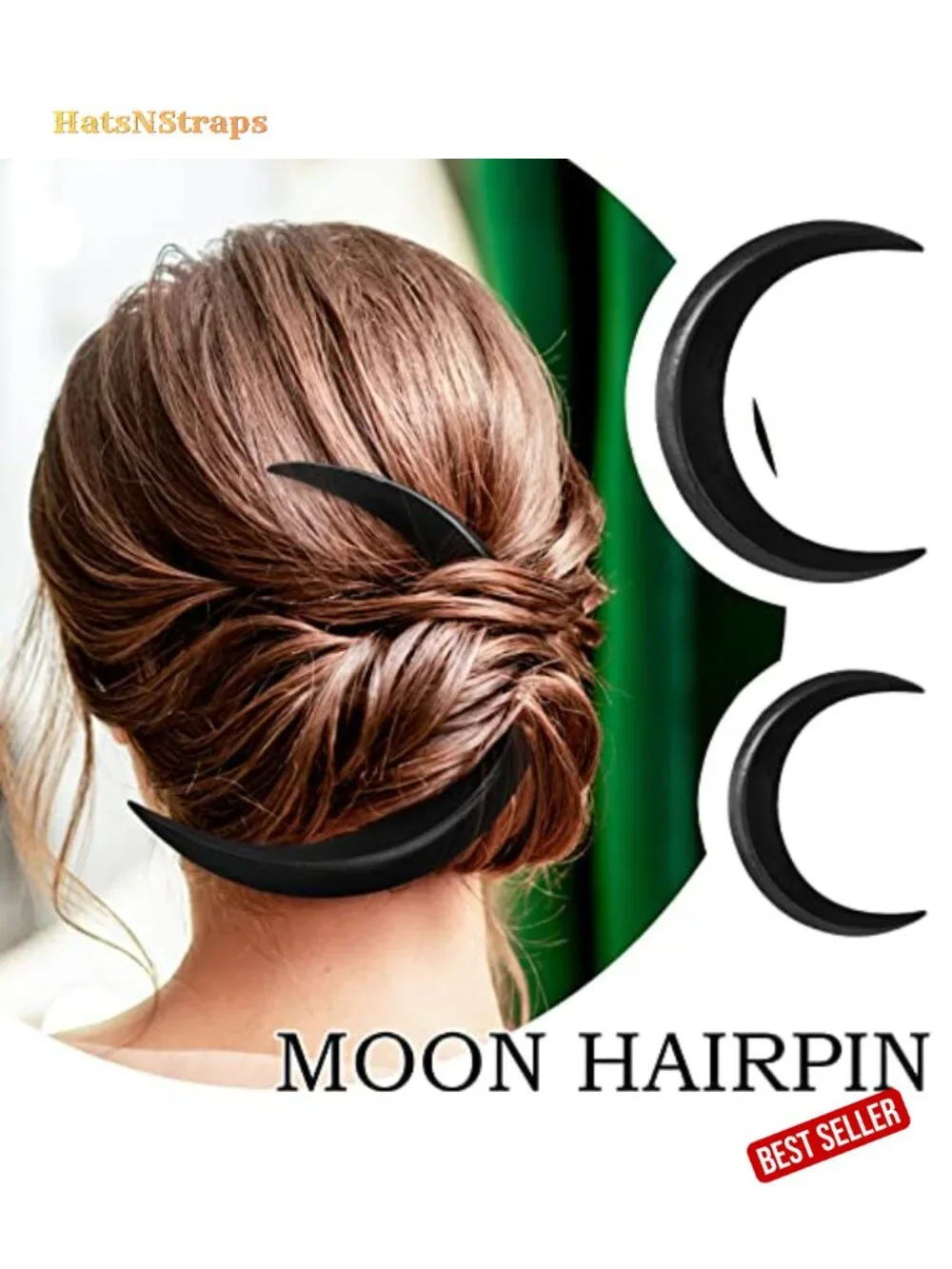 Hand Carved Wood Moon Hair Fork, Set of 2, Hair Styling Pins for Bun